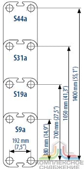 Габаритный чертёж пластин теплообменника Sondex S44A