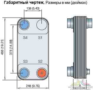 Габаритный чертеж паяного теплообменника Alfa Laval  CD300