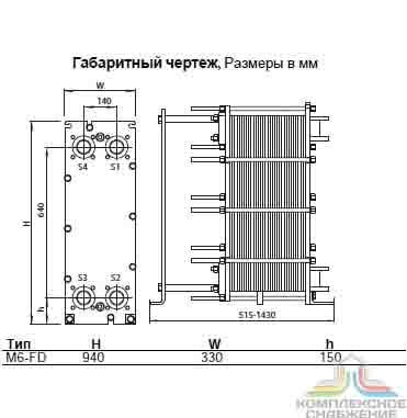 Габаритный чертеж теплообменника Alfa Laval M6-FD