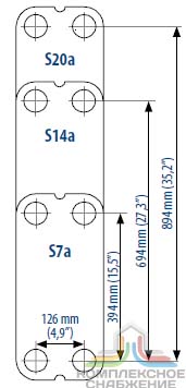 Габаритный чертёж пластин теплообменника Sondex S14A