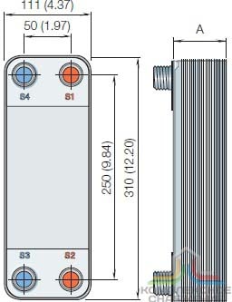 Габаритный чертеж паяного теплообменника Alfa Laval AlfaNova HP 76