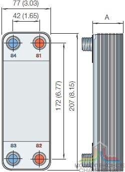 Габаритный чертеж паяного теплообменника Alfa Laval AlfaNova 14