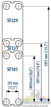 Габаритный чертёж пластин теплообменника Sondex SF131